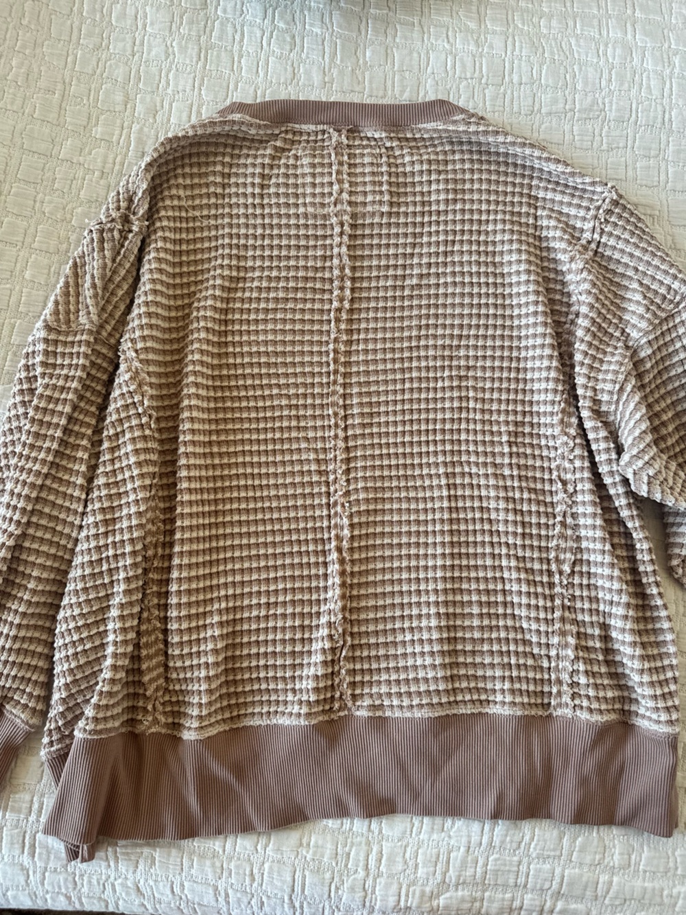 Waffle Knit Crewneck Sweater in Taupe Beige - Picture 3 of 4